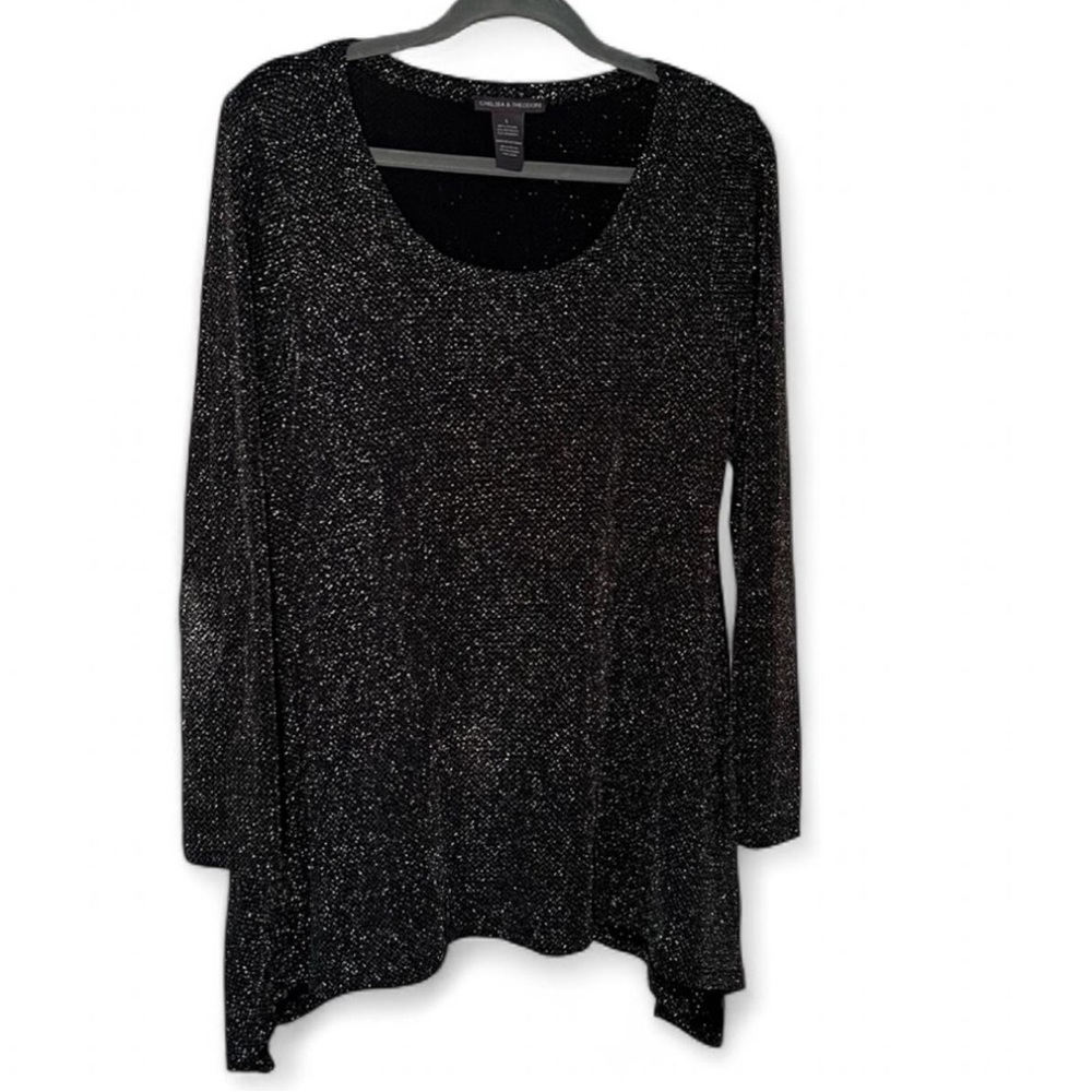 Chelsea & Theodore Black Glitter sparkle going out Long Sleeve Top Large